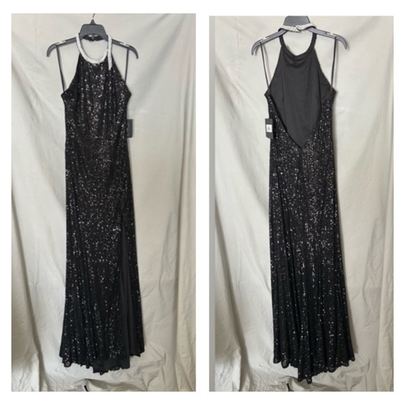 Mac Duggal 26943 NWT SEQUINED HIGH NECK RHINESTONE TRIM COLUMN GOWN - Picture 4 of 9